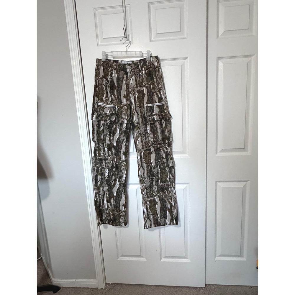 Fashion Nova Women Camo Cargo Pants Tree Print Utility Streetwear Size 13 AD04FN